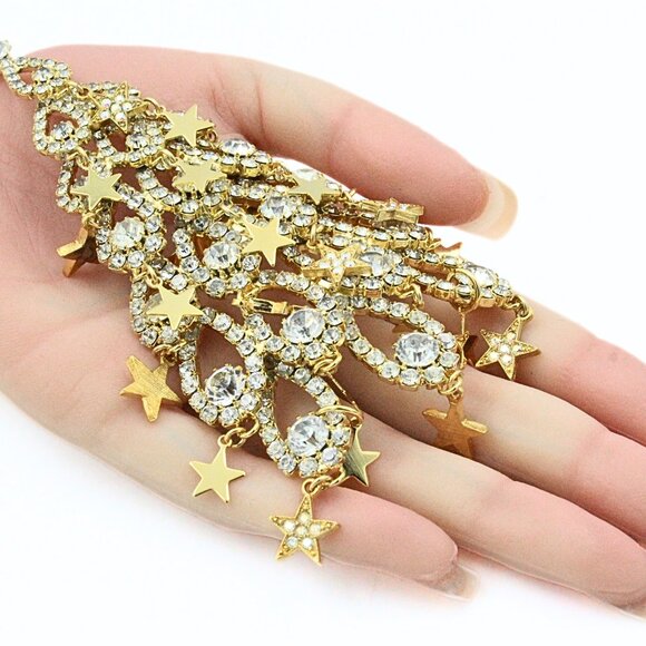 Kirks Folly LTD Edition 023/500 Rhinestones Massive 5" Gold Tone Dangle Brooch - Picture 3 of 10